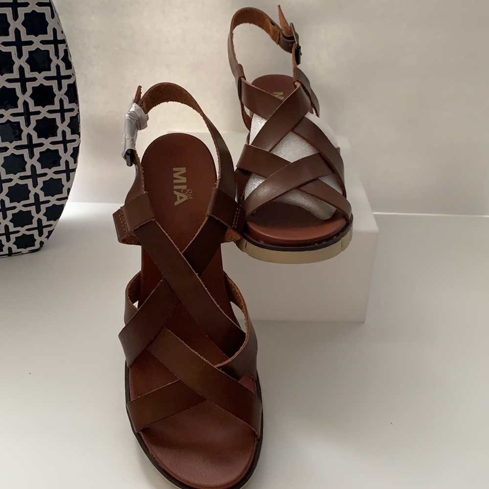 Mia girl Crisscross strap Wedge Sandals Brown 7.5,8,8.5,9.5 - Picture 12 of 12
